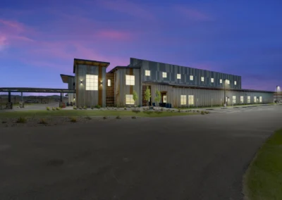 exterior of illuminated Stancraft Jet Center at night